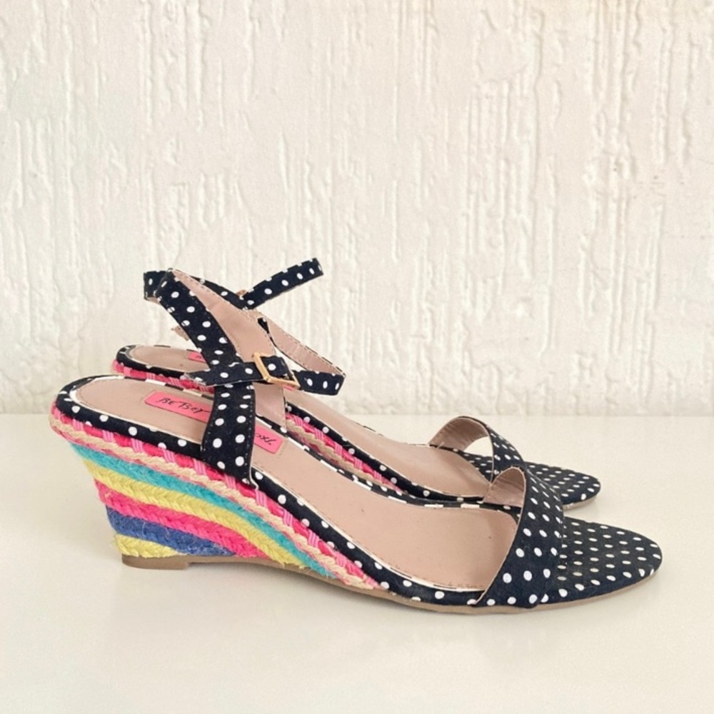 Betsey Johnson Polka Dot Espadrilles with Rainbow Wedge